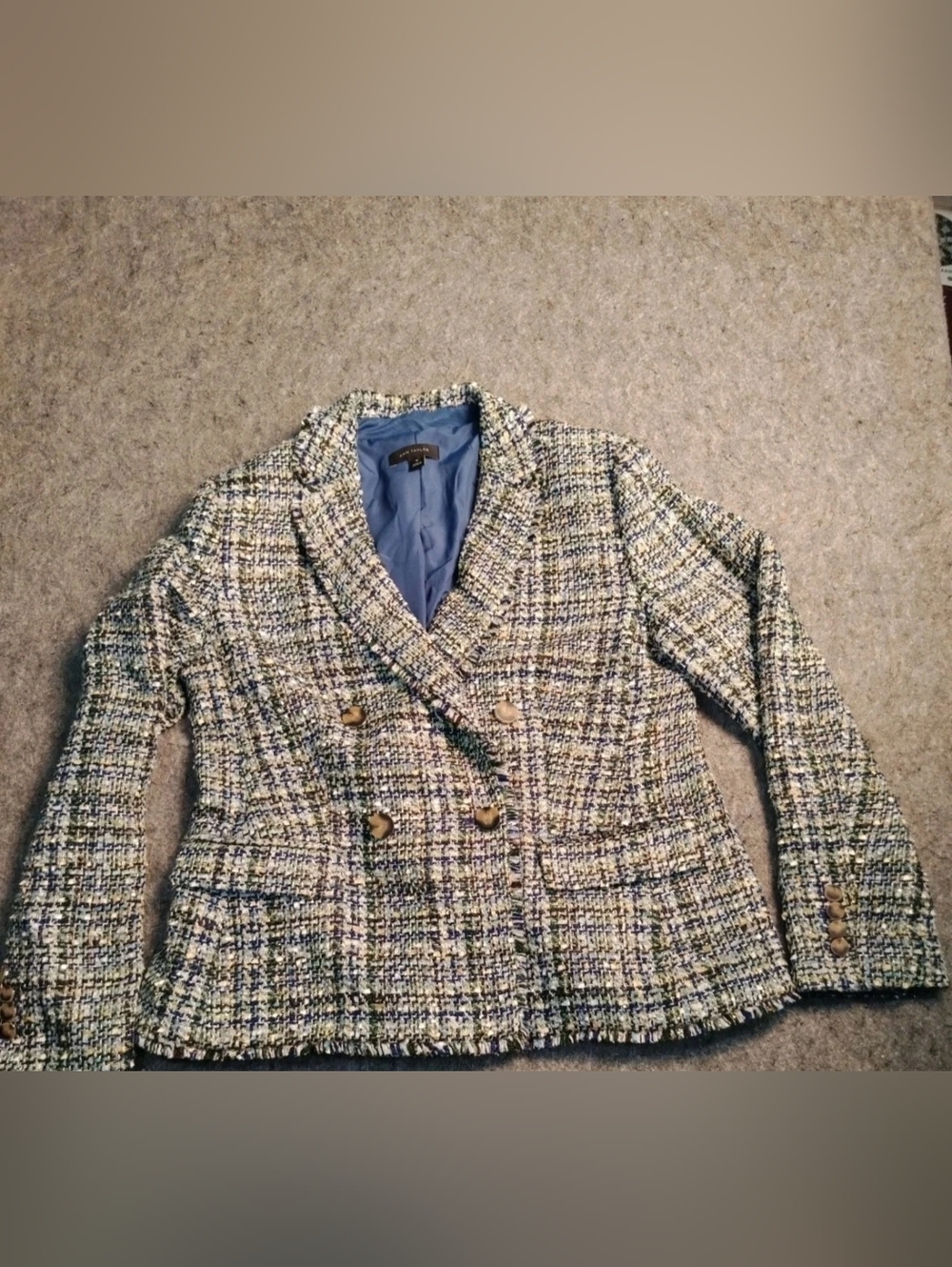 Ann Taylor Double Breasted Blazer Jacket in Blue Shimmer Tweed Size 10 Work